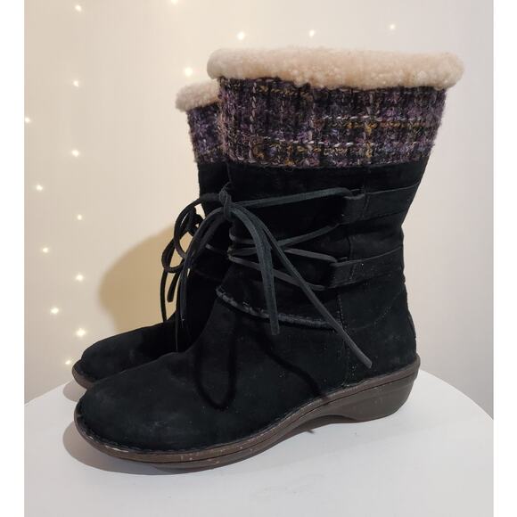 UGG Tanasa Black Suede Leather Shearling Calf Height Winter Boot Womens Size 7 - Picture 1 of 10